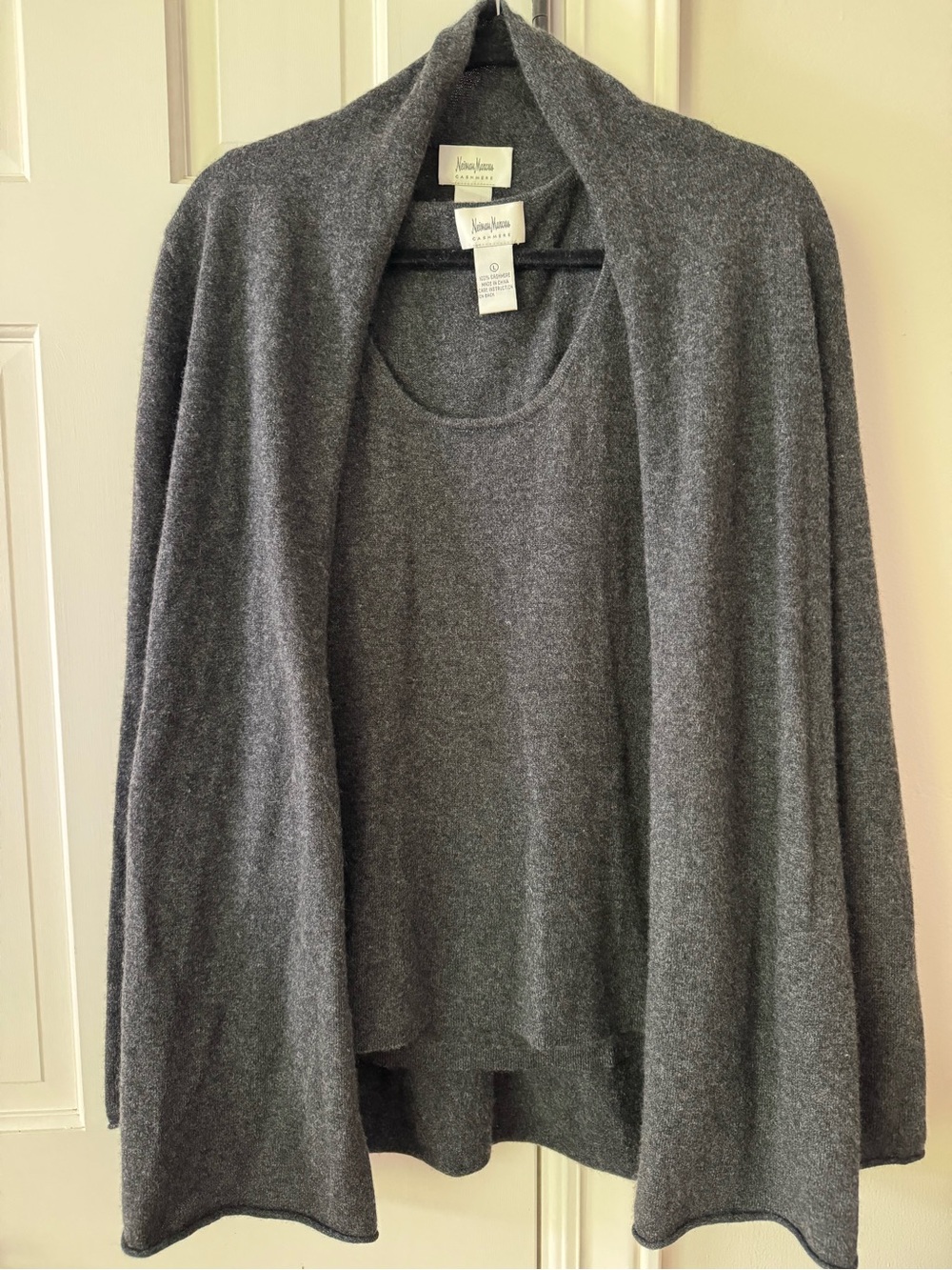 Neiman Marcus Cashmere Gray Tank & Cardigan Sweater Set